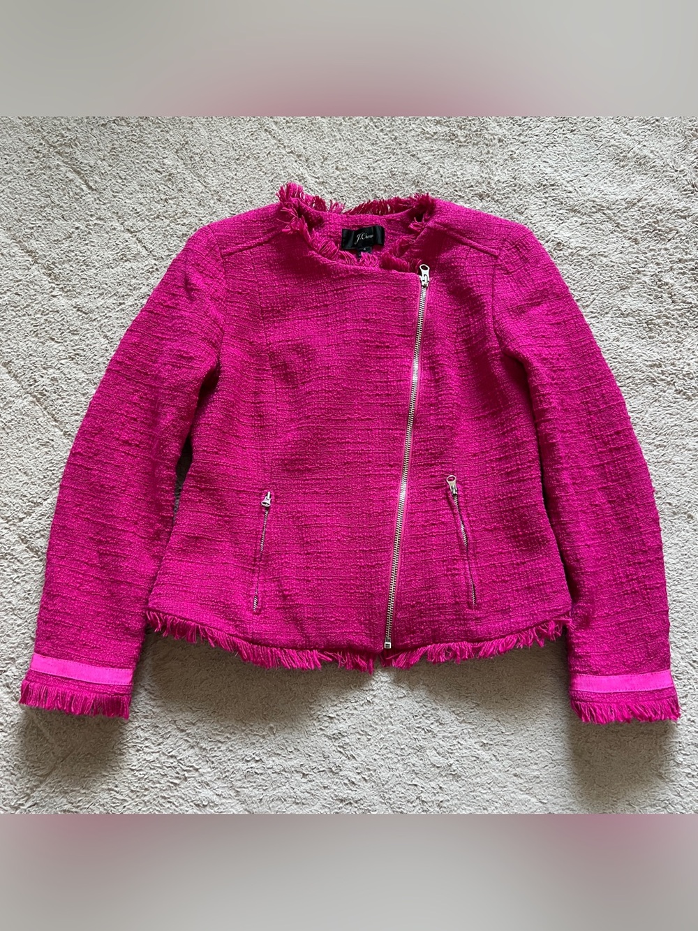 J. Crew Tweed Motorcycle Jacket Fringe Old Money Quiet Luxury Preppy Sz 4
